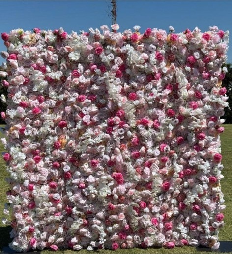 Floral flower wall backdrop with pink and white roses
